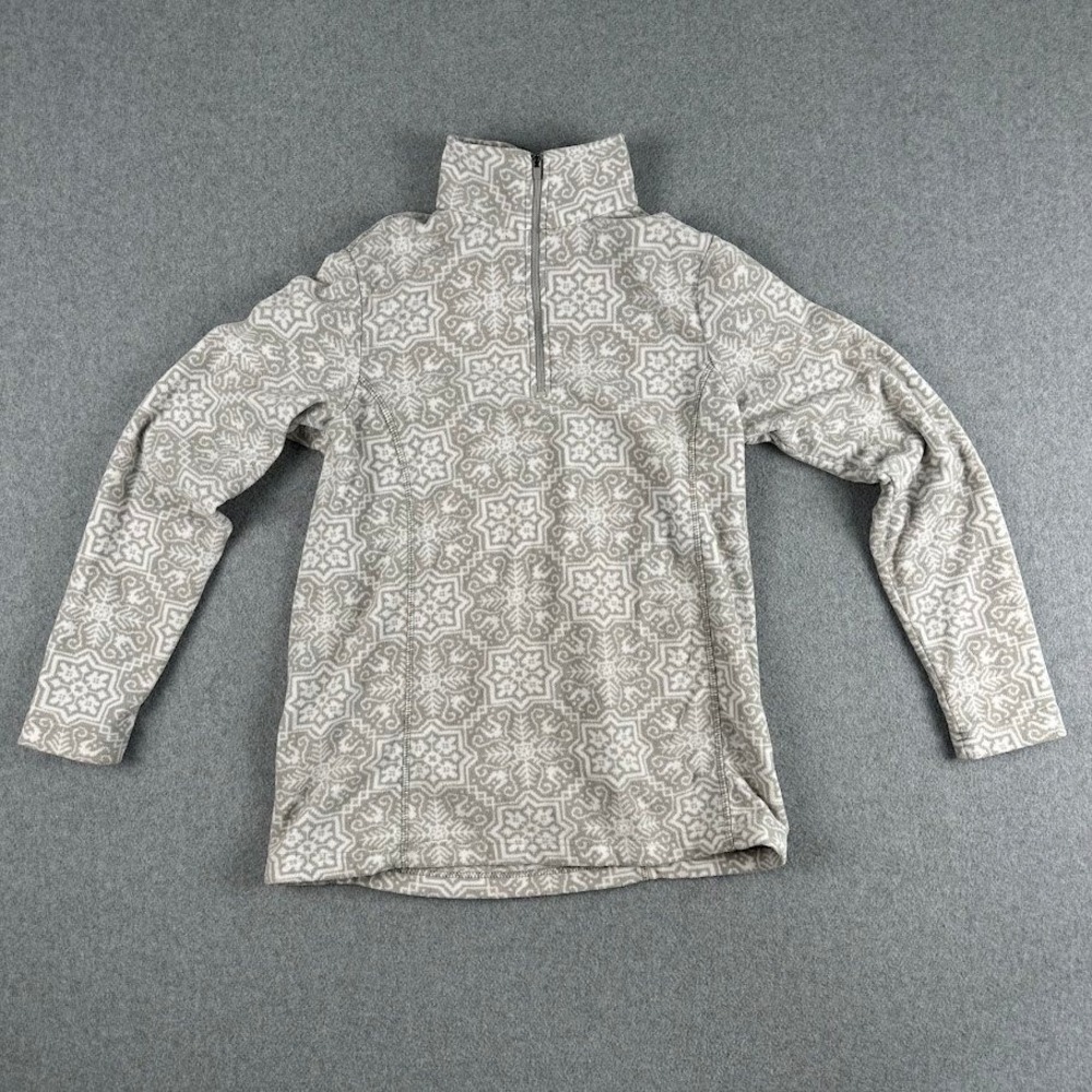 Lands End Women's Fleece Pullover Sweater Snowflake Pattern Gray White Small 6-8